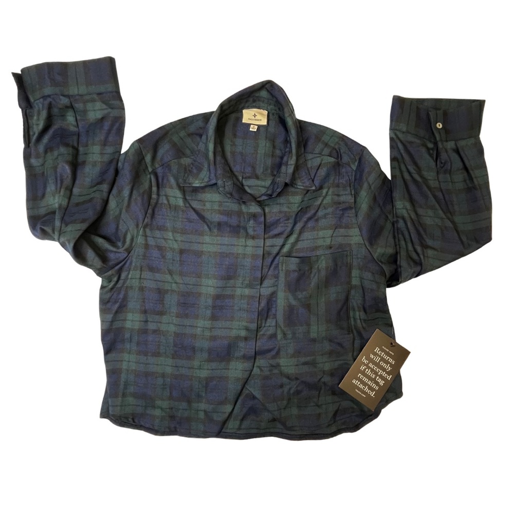 Tuckernuck Blue Green Plaid Button Down Shirt Women’s Small Stretch Classic Prep